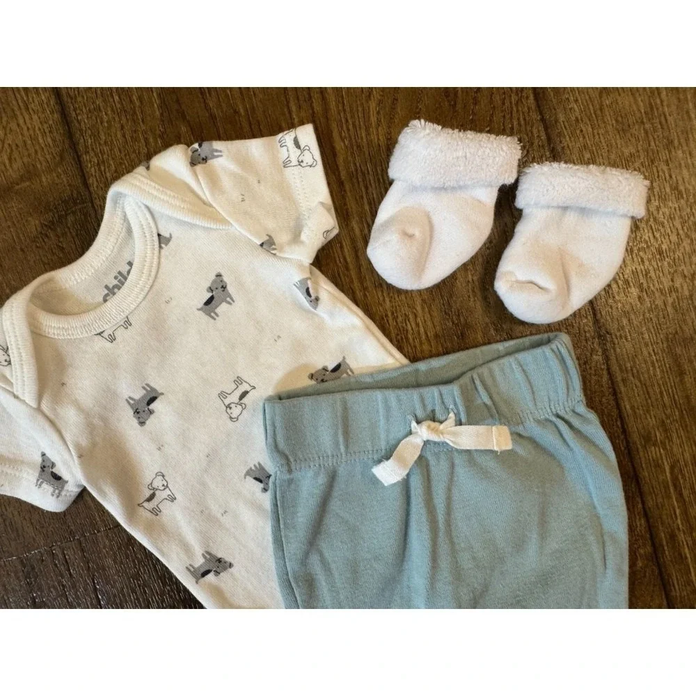 Carters Preemie Baby Boy Dog Outfit Bodysuit Shirt Pants Clothes Reborn Doll - Picture 6 of 8
